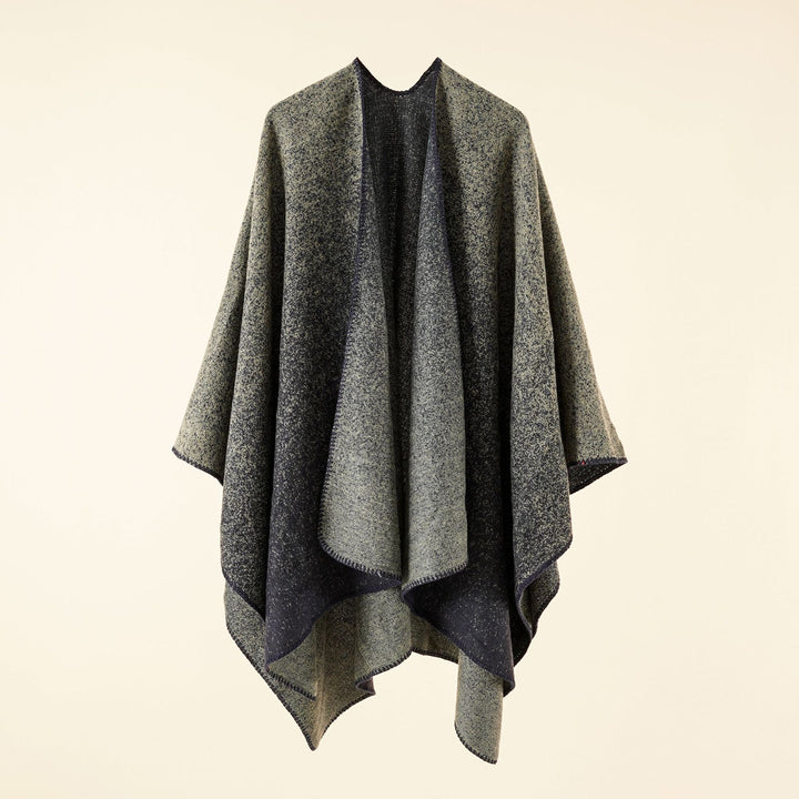 Ladies Reversible Knit Ruana in Mélange-Wool Blend with Contrasted Overlock Edge Mune Fashion