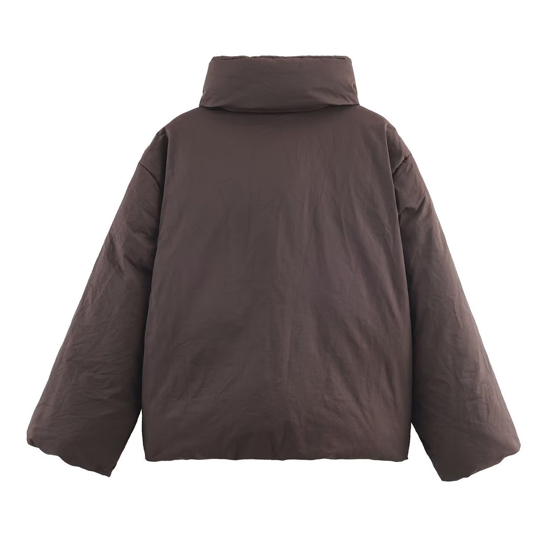 Women's Oversized Quilted Jacket with High Stand Collar and Waist Belt Mune Fashion