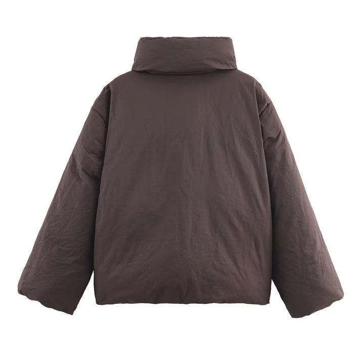 Women's Oversized Quilted Jacket with High Stand Collar and Waist Belt Mune Fashion