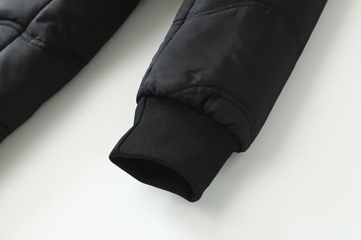 Women's A-line quilted coat with hood, teddy lining, and two-way zipper Mune Fashion