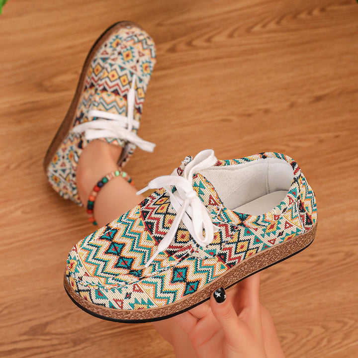 Women's Ethno-Canvas-Sneakers with padded insole and cork-look sole Mune Fashion