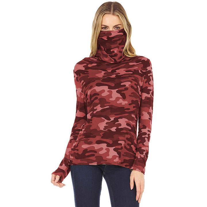 Women's camouflage jersey long sleeve with integrated tube collar Mune Fashion