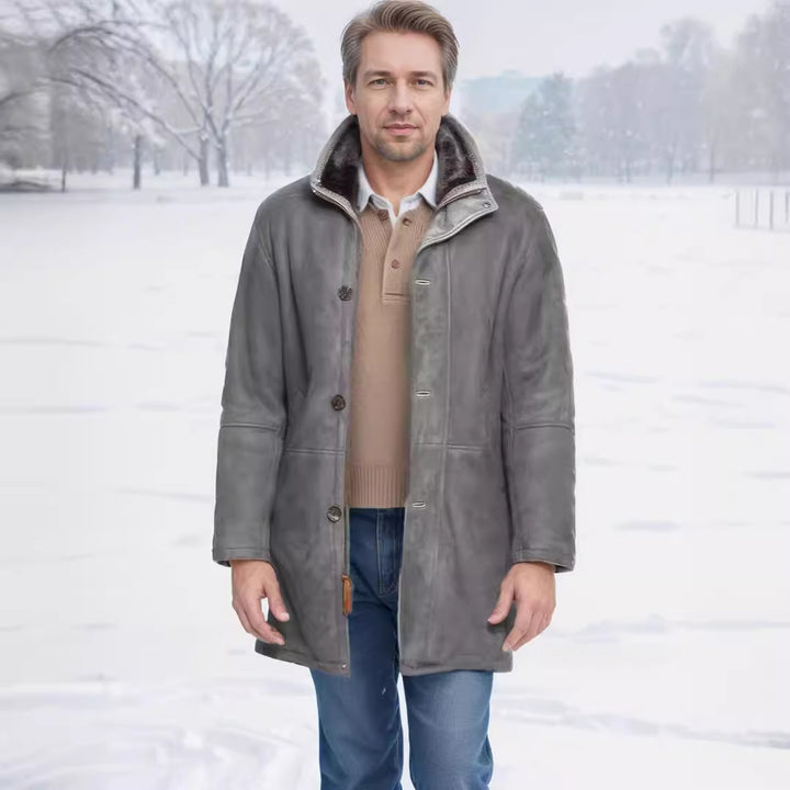 Men's coat in field coat style with teddy collar and two-way zipper Mune Fashion