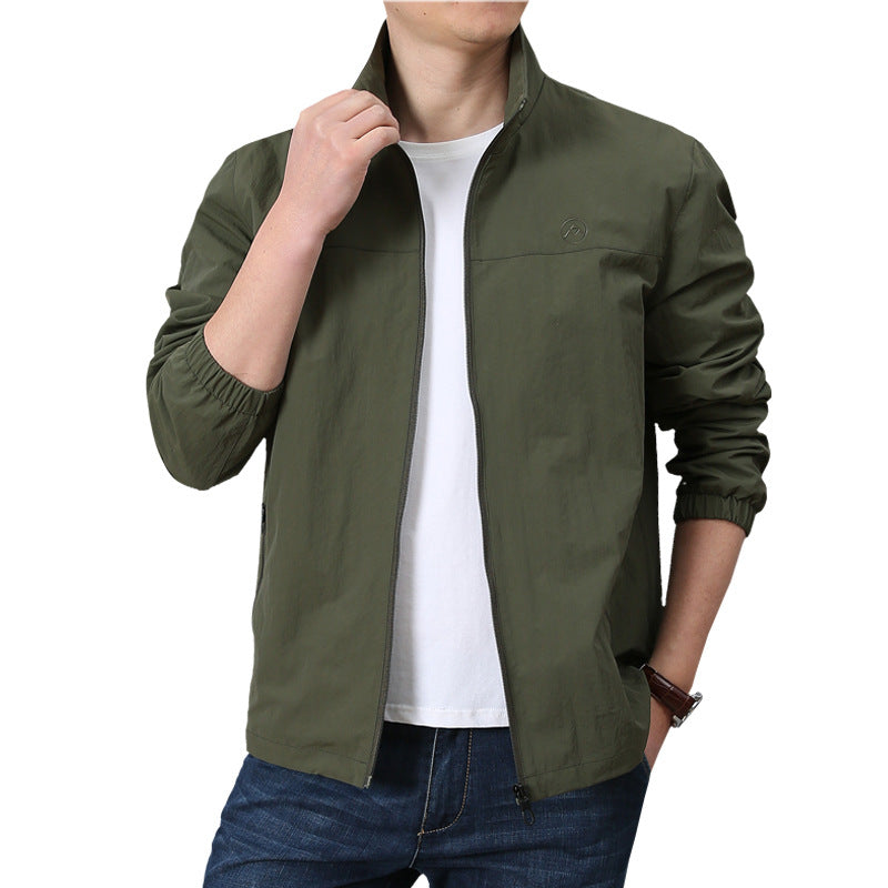 Men's Lightweight Urban Windbreaker with Stand-up Collar, Elastic Cuffs, and Side Zipper Pockets Mune Fashion
