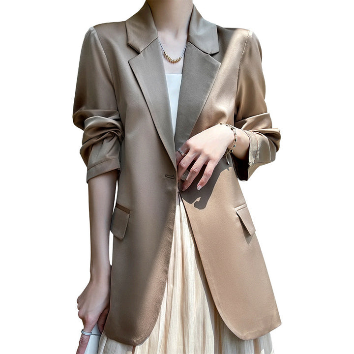 Women Slightly Tailored Long Blazer with Button Closure and Flap Pockets Mune Fashion
