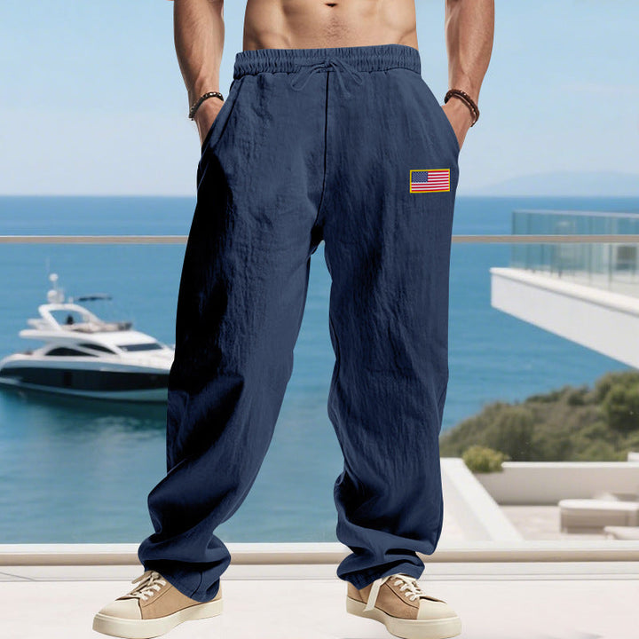 Men's Casual Leisure Pants with Elastic Waistband and Practical Side Pockets Mune