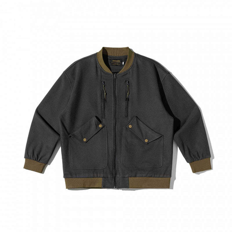 Unisex Oversize-Utilitarian Bomber Jacket with Flap Pockets, Vertical Zippers, and Ribbed Finishes Mune Fashion