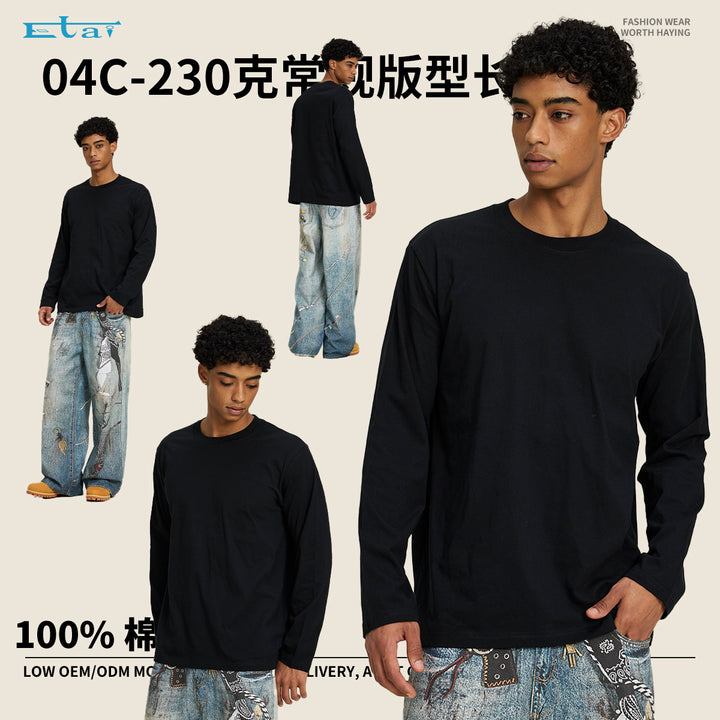 Unisex Long-sleeved cotton shirt with round neck and fine single jersey structure Mune Fashion