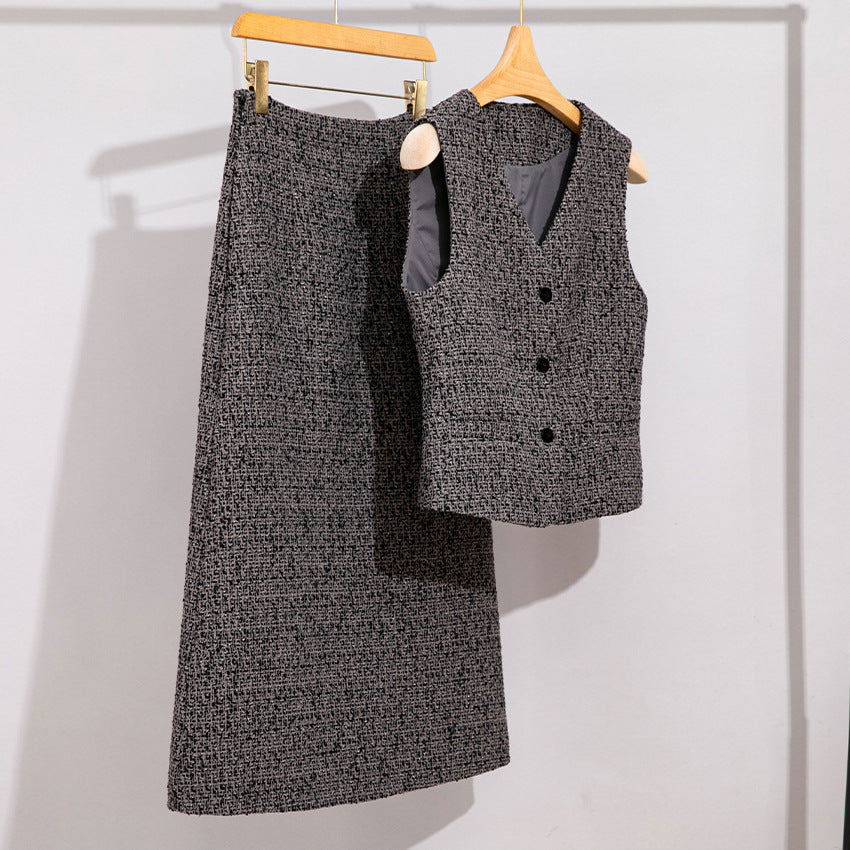 Women's High-Waisted Tweed Midi Skirt with Straight Cut and Light A-Line Mune Fashion