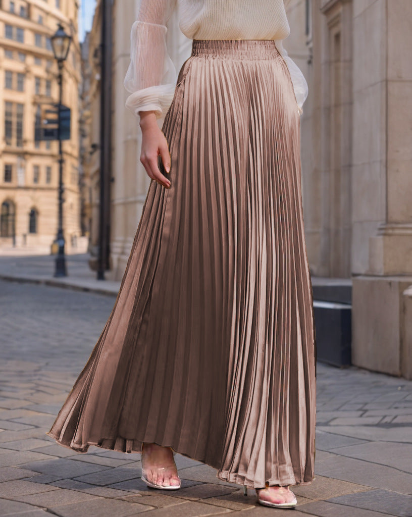 Women nan Maxi skirt pleated from flowing satin with elastic waistband Mune Fashion