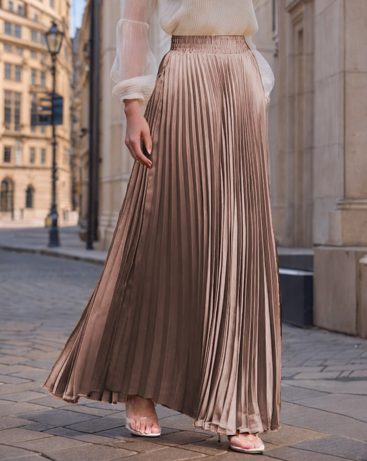 Women nan Maxi skirt pleated from flowing satin with elastic waistband Mune Fashion