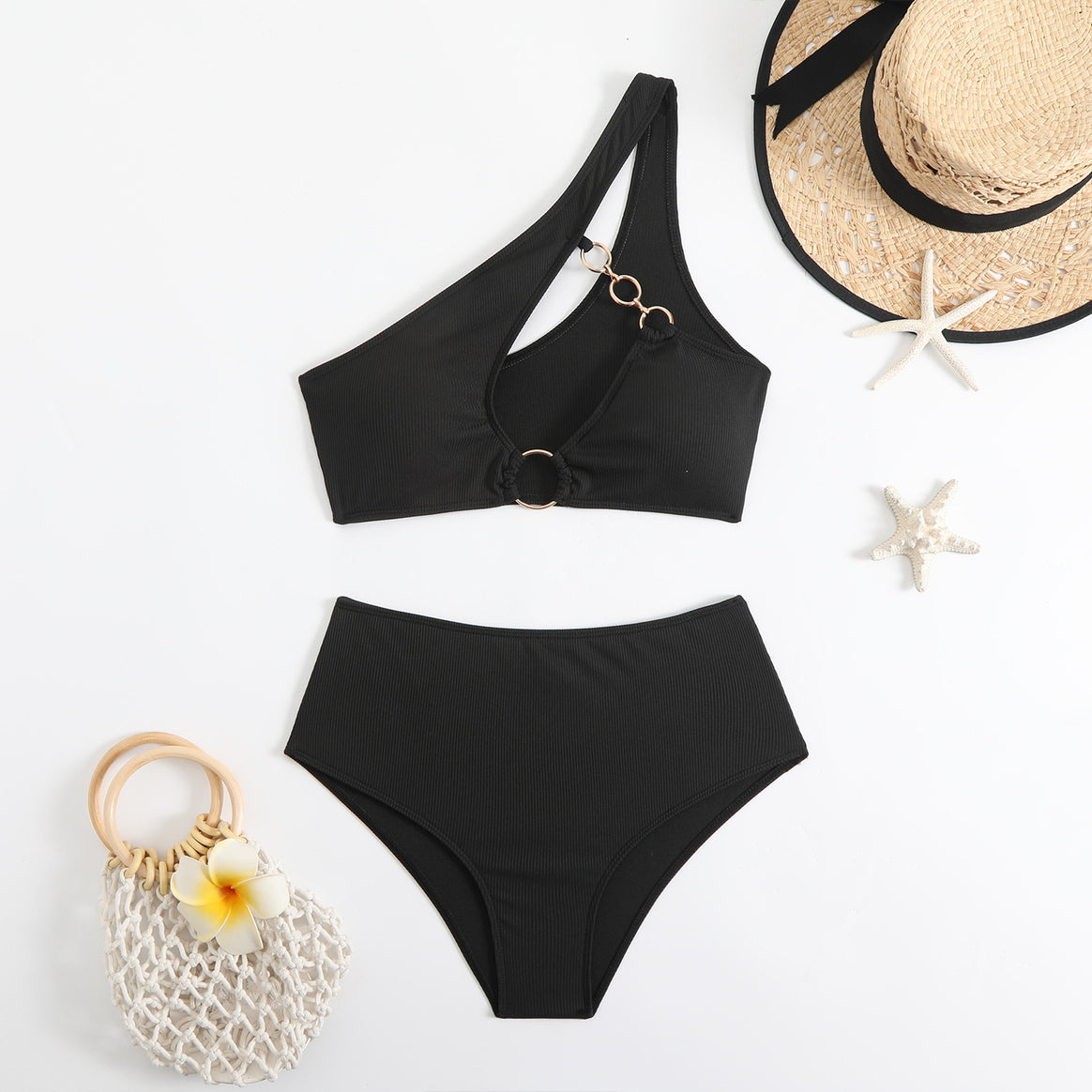 Women's bikini set with asymmetrical strap cut and elegant ring detail Mune Fashion