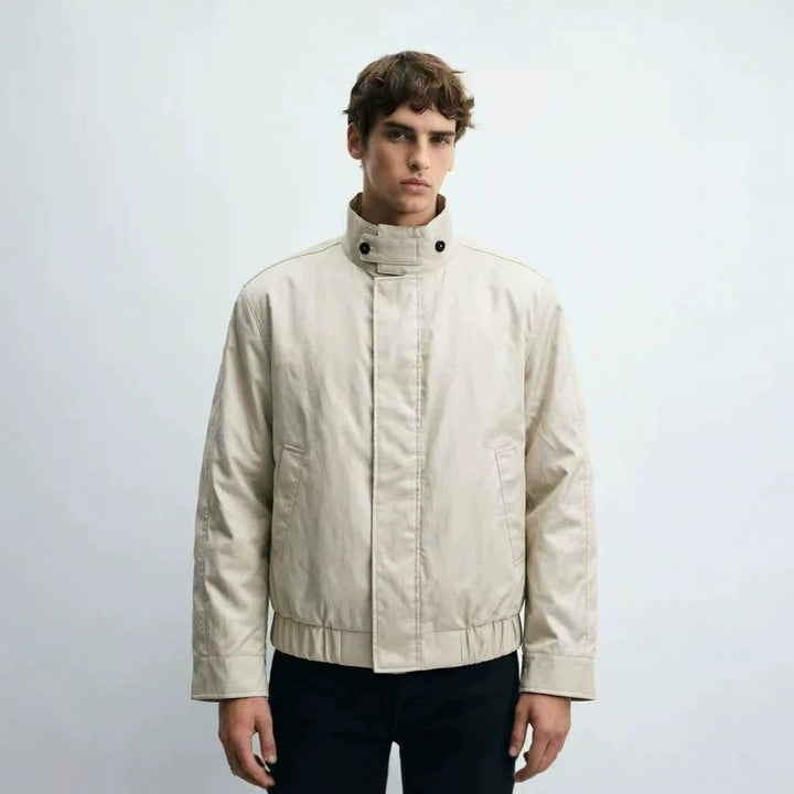 Men's Short Stand Collar Blouson with Hidden Zipper and Elastic Hem Mune Fashion