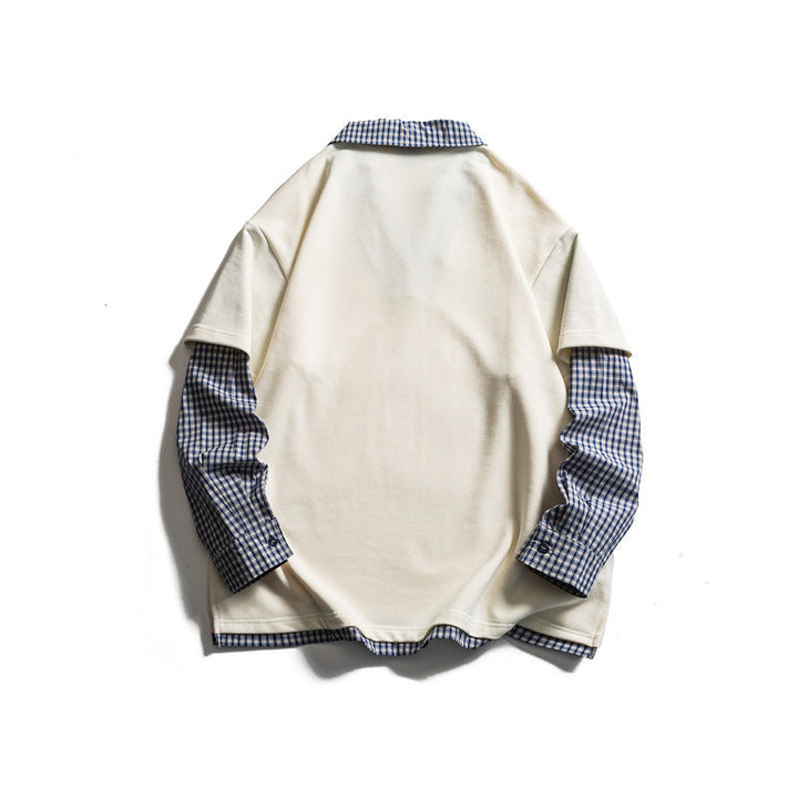 Men's layered look sweater with integrated check shirt collar and inserted shirt sleeves Mune Fashion