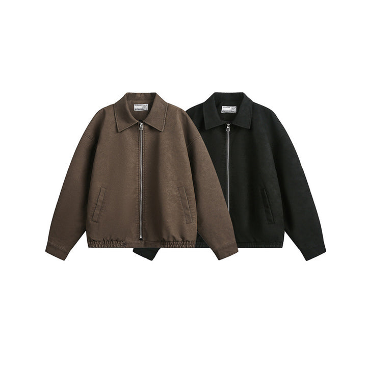 Unisex Boxy Blouson Jacket with Full Metal Zip and Shirt Collar Mune Fashion