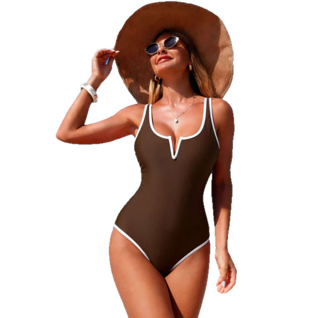 Women's sporty one-piece swimsuit with deep V-neck Mune Fashion