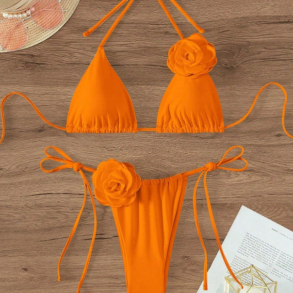 Women's Triangle Bikini with Floral Detail Mune Fashion