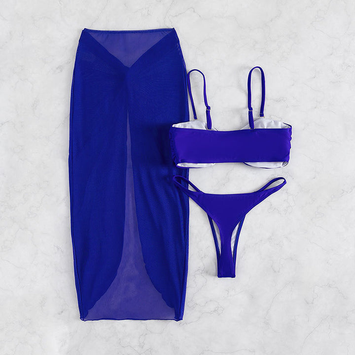 Ladies bandeau bikini with knot-shaped design and stylish wrap skirt Mune Fashion