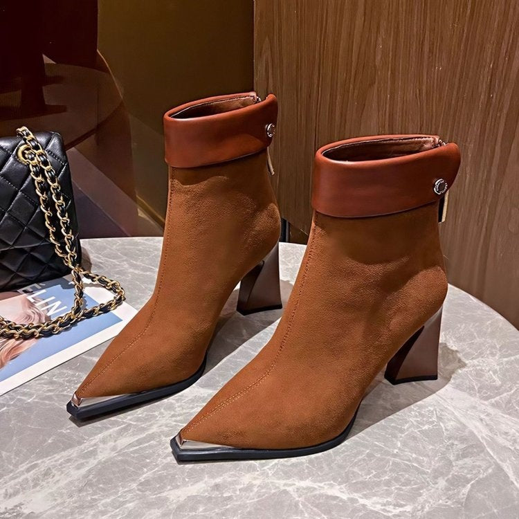 Women Elegant Block Heel Ankle Boots Mune Fashion