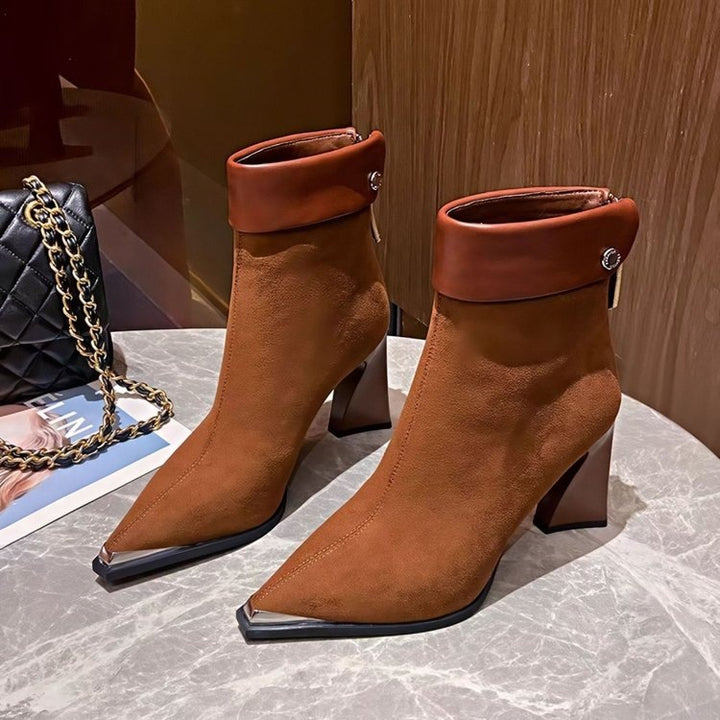 Women Elegant Block Heel Ankle Boots Mune Fashion