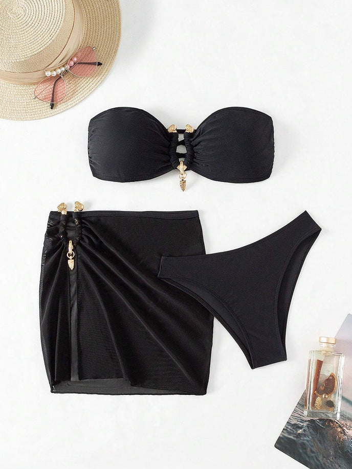 Ladies Bandeau Bikini Set with Elegant Skirt Overlay Mune Fashion