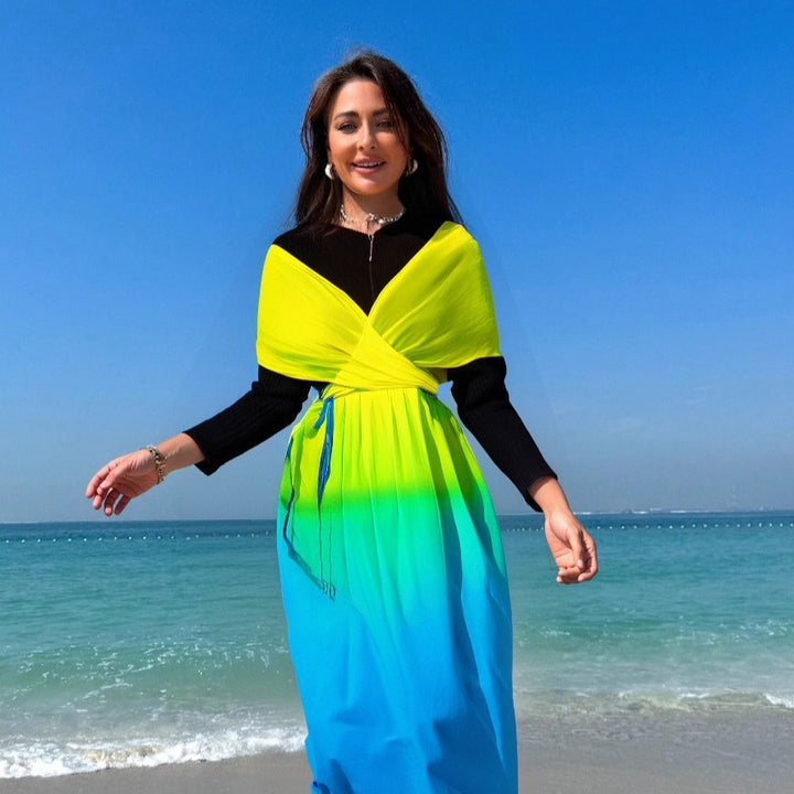 Women’s Beach Dress with Wrap and Gradient Mune Fashion