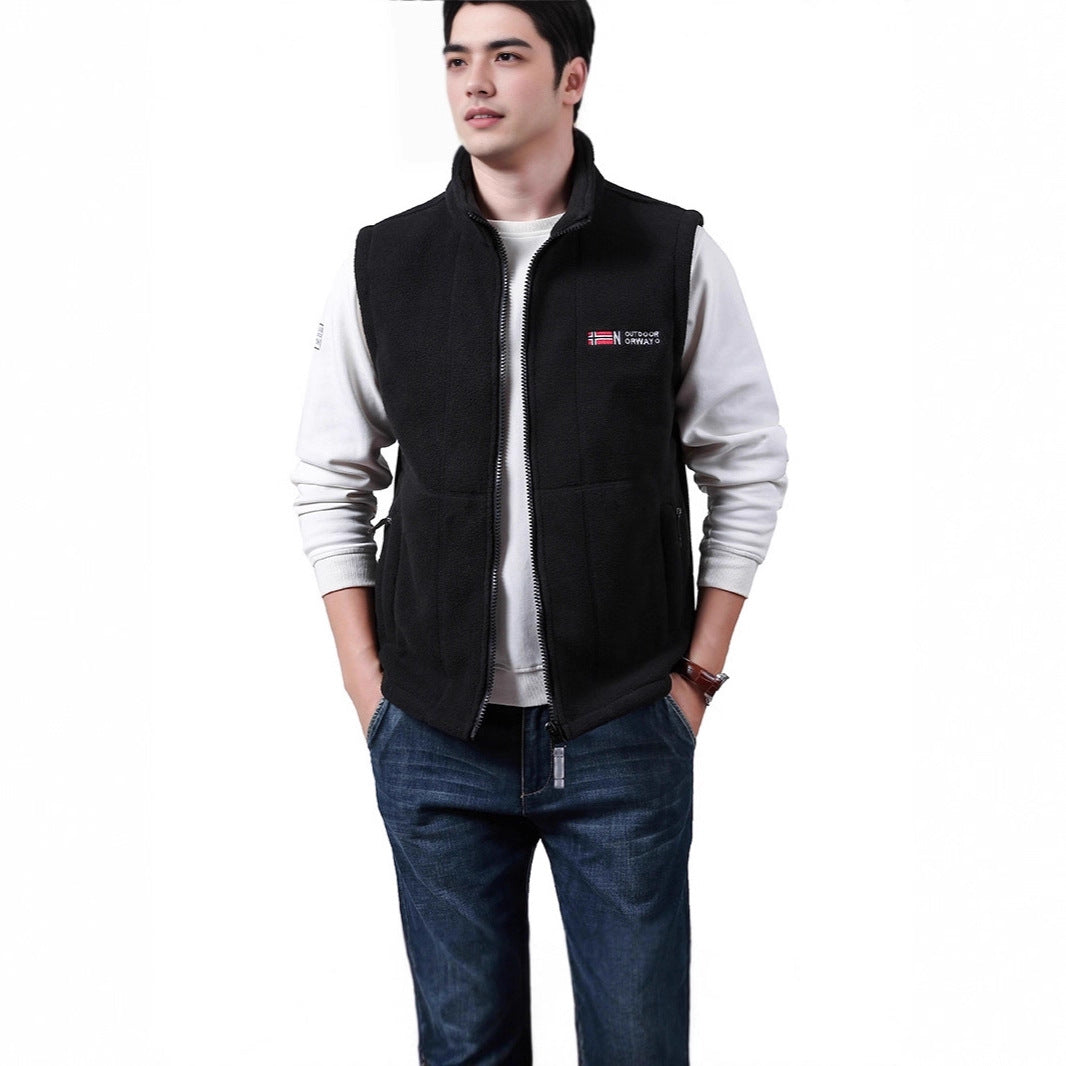 Men's Warm Fleece Outdoor Vest with Full Zip and Stand Collar Mune Fashion