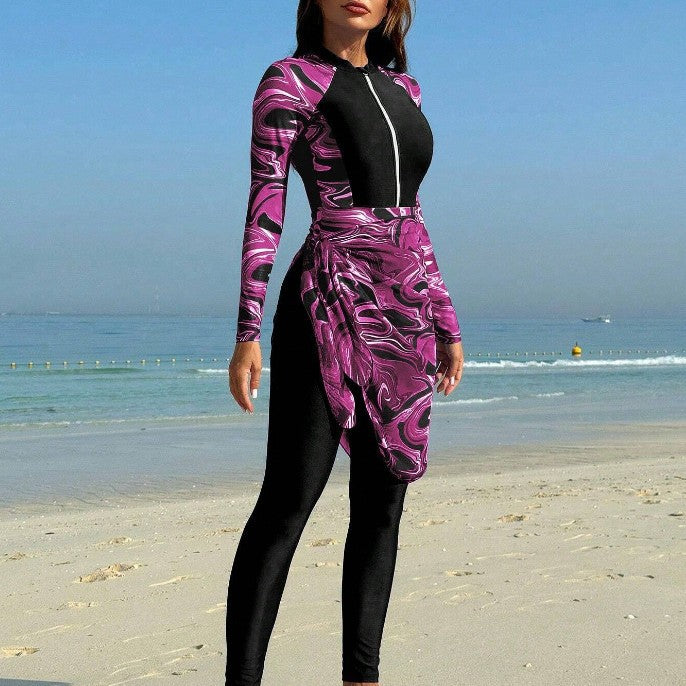 Ladies Sporty Bathing Suit with Elegant Wrap Skirt Mune Fashion
