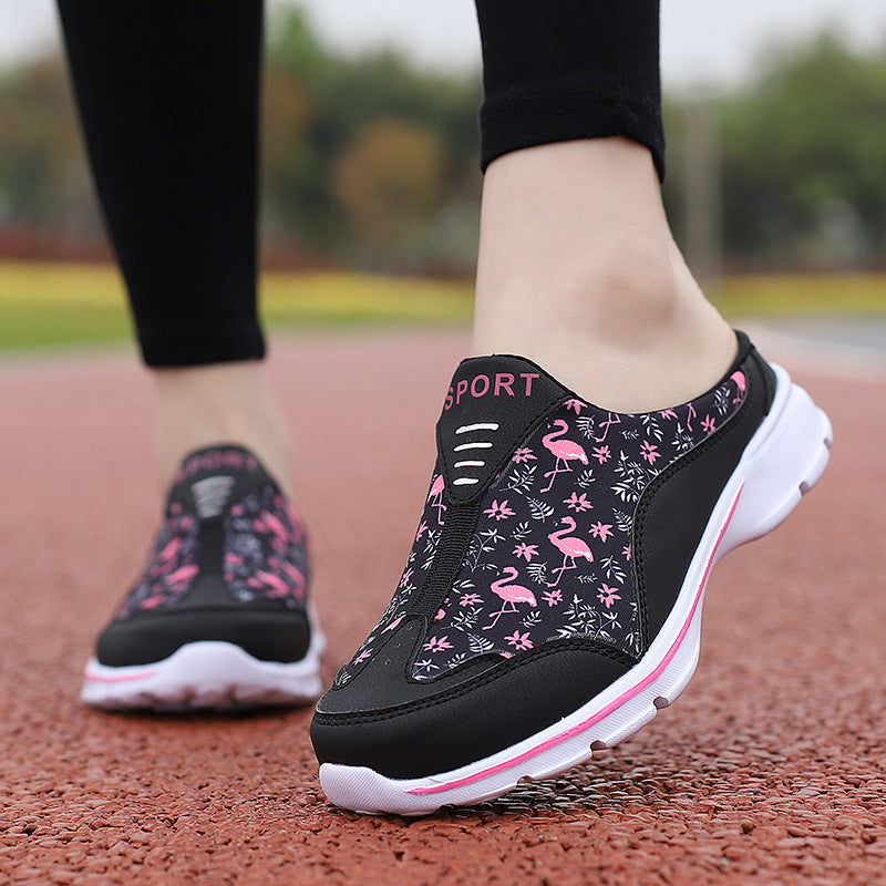 Ladies slip-on sneakers with flamingo motif, elastic entry and cushioned EVA sole Mune Fashion