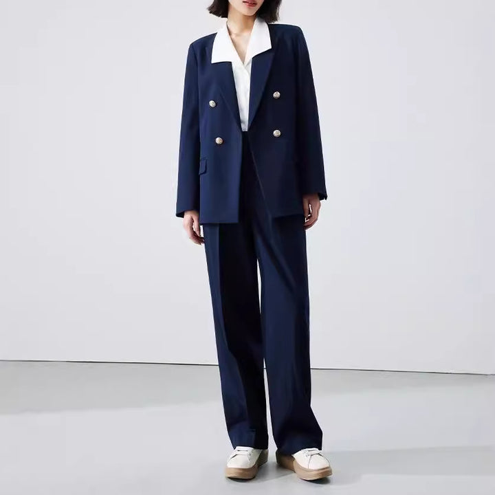 Women's Double-Breasted Blazer with Shiny Buttons Mune Fashion