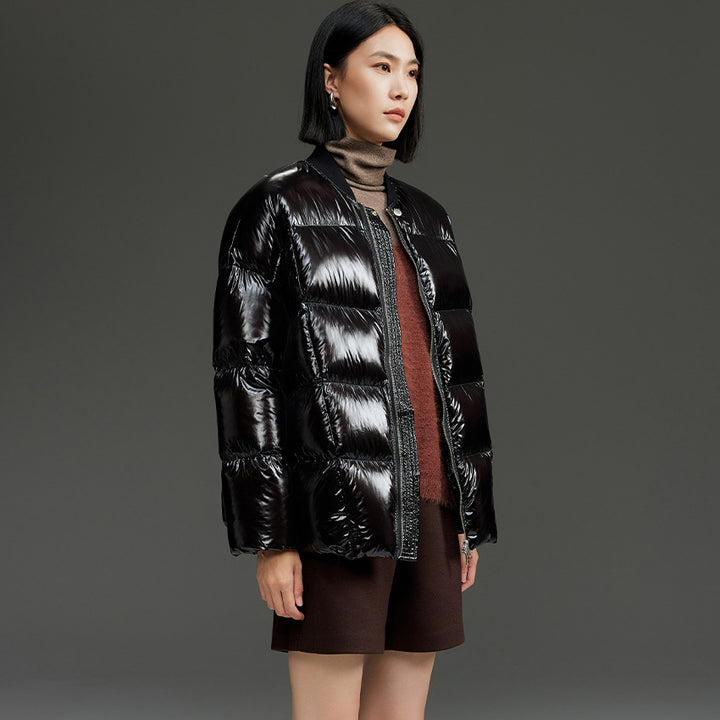 Women's Short Quilted Down Jacket with Shiny Shell and Boxy Silhouette Mune Fashion