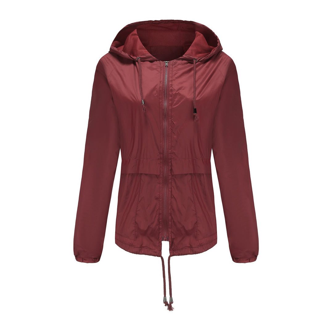 Women's lightweight wind jacket with hood mesh lining drawstring and zipper Mune Fashion