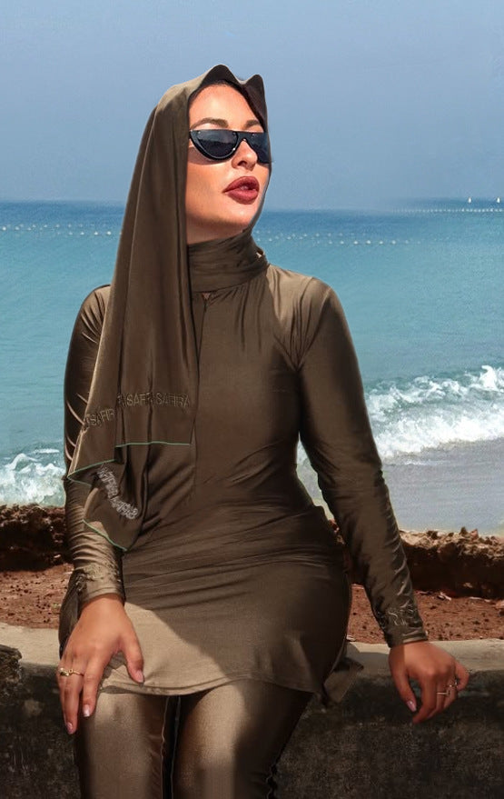 Women's Stylish Swimsuit with Long Sleeve and Wrap Skirt Mune Fashion