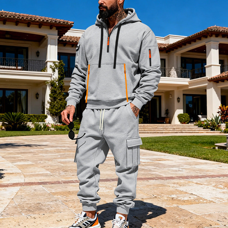 Men's urban hoodie cargo set with hidden zippers, multiple pockets, and elastic hem Mune Fashion