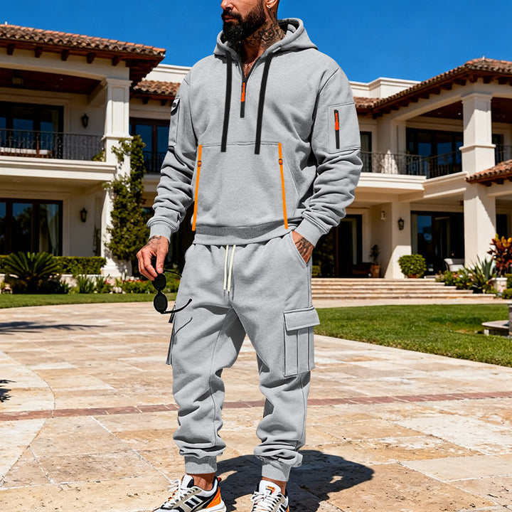 Men's urban hoodie cargo set with hidden zippers, multiple pockets, and elastic hem Mune Fashion