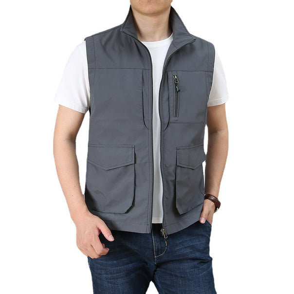 Men's utility vest with multiple pockets and stand-up collar Mune Fashion