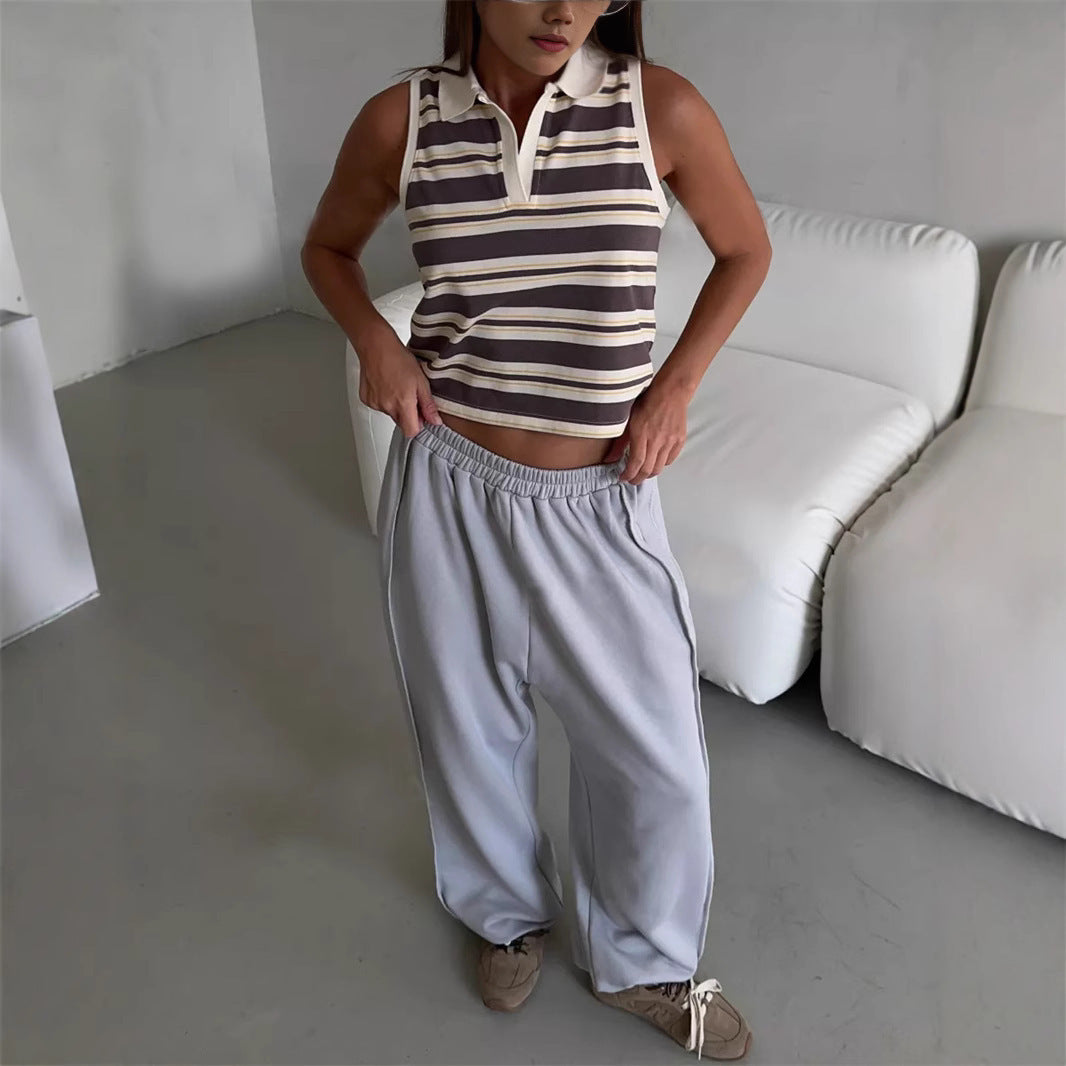 Women's wide lounge jogging pants with elastic comfort waistband and side pockets Mune Fashion