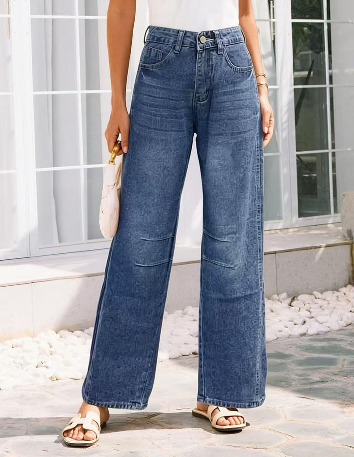 Women nan High-Waist wide Denim pants with flared leg and tonal knee darts Mune Fashion