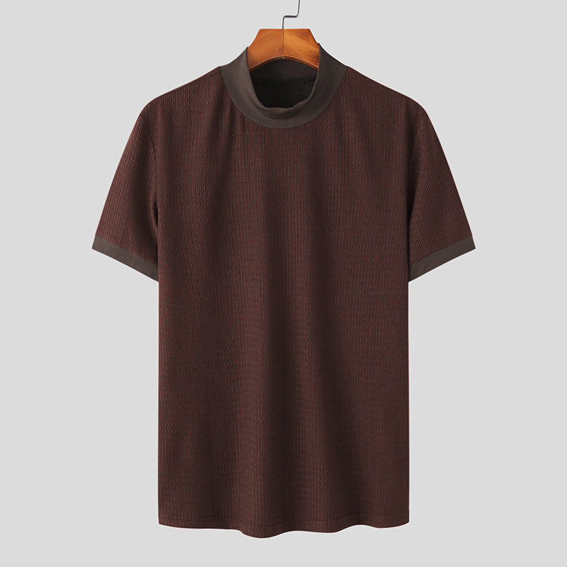 Men's short sleeve fine knit shirt with stand-up collar Mune Fashion