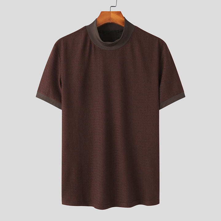 Men's short sleeve fine knit shirt with stand-up collar Mune Fashion