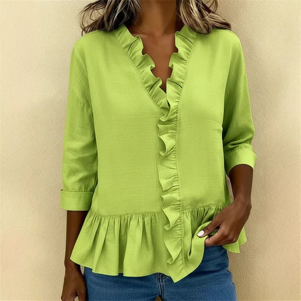 Ladies Elegant Blouse with Ruffles Mune Fashion