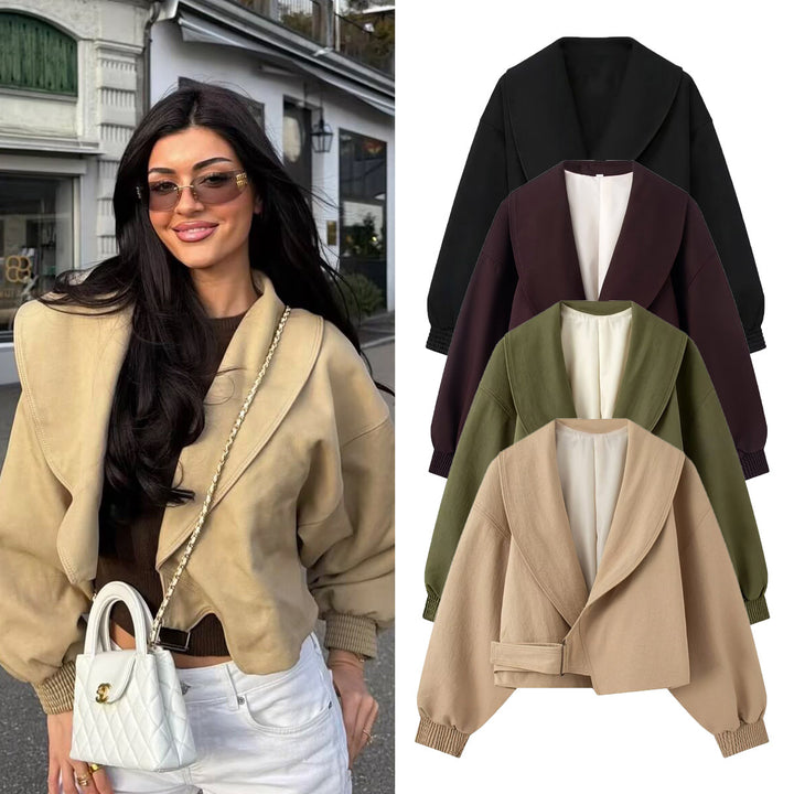 Women Short Cut Wrap Blouse with V-Neck and Balloon Sleeves Mune Fashion