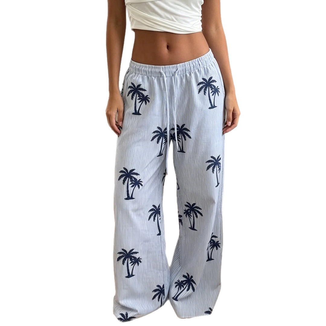Ladies Light Palm Print Palazzo Pants with Elastic Waist Mune Fashion