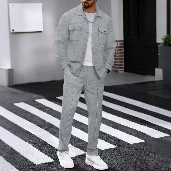Men's Waffle Structure Shirt Jacket and Relax Pants Set Mune Fashion