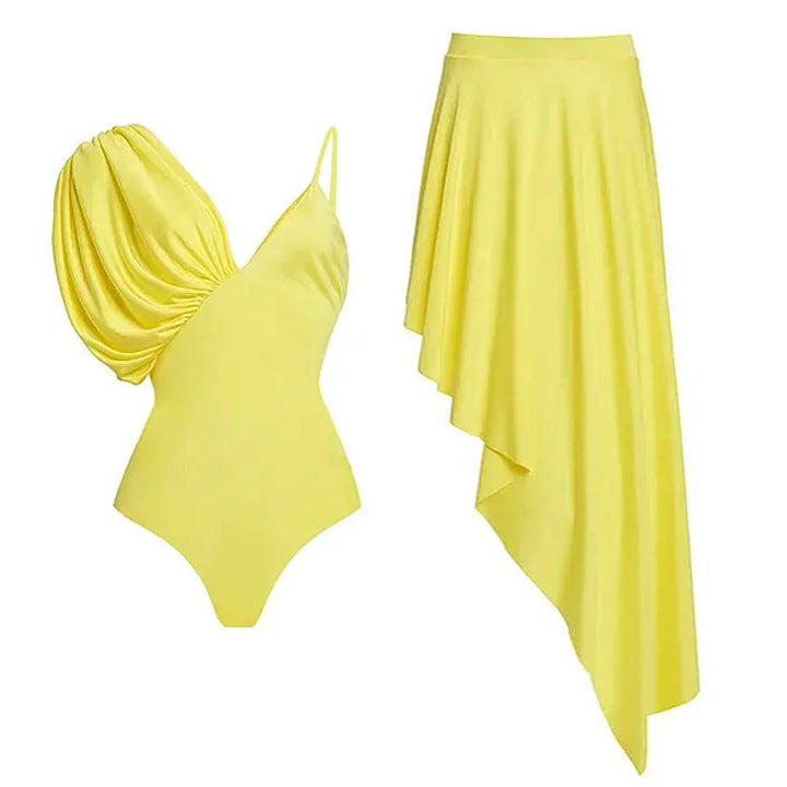 Women's asymmetrical one-piece swimsuit with voluminous puff sleeves Mune Fashion