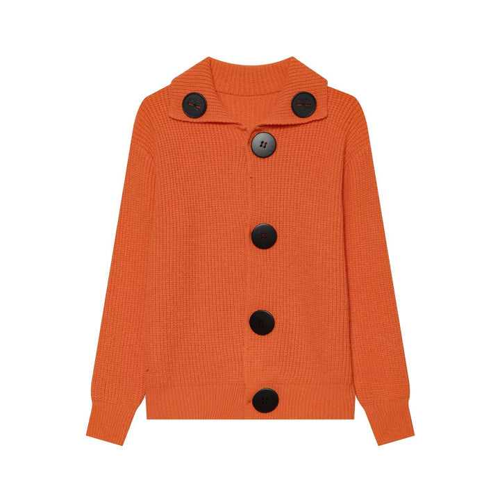 Women's chunky knit waffle texture cardigan with oversized buttons and shawl collar Mune Fashion