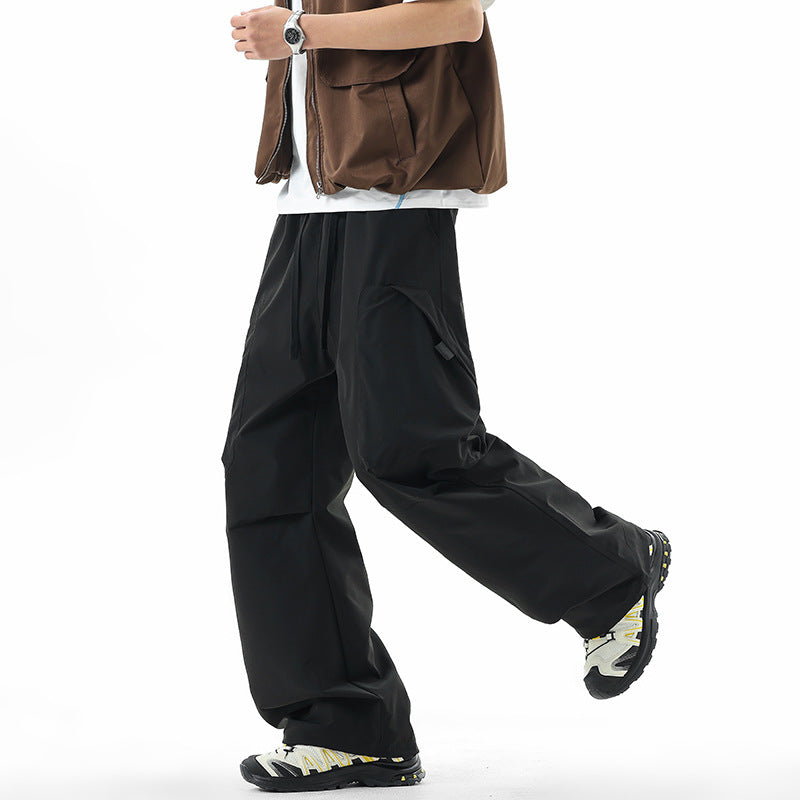 Men's Wide Technical Cargo Leisure Pants with Drawstring, Multifunctional Pockets & Outdoor Performance Mune Fashion