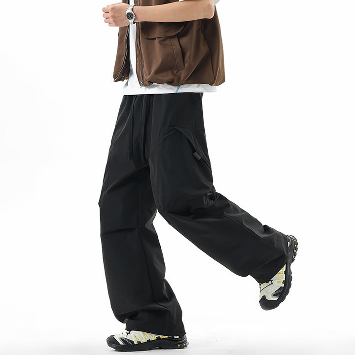 Men's Wide Technical Cargo Leisure Pants with Drawstring, Multifunctional Pockets & Outdoor Performance Mune Fashion