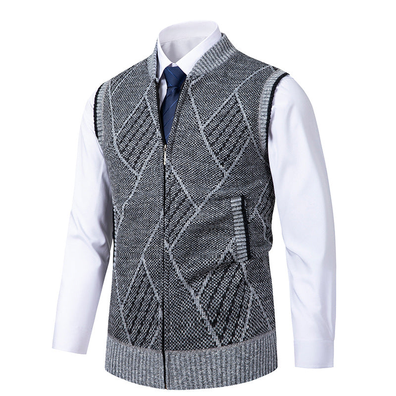 Men's elegant knitted vest with zipper and stand-up collar Mune Fashion