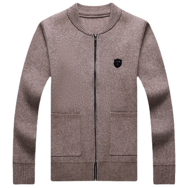 Men's fine-knit cardigan with full zip, chest emblem, and patch pockets Mune Fashion
